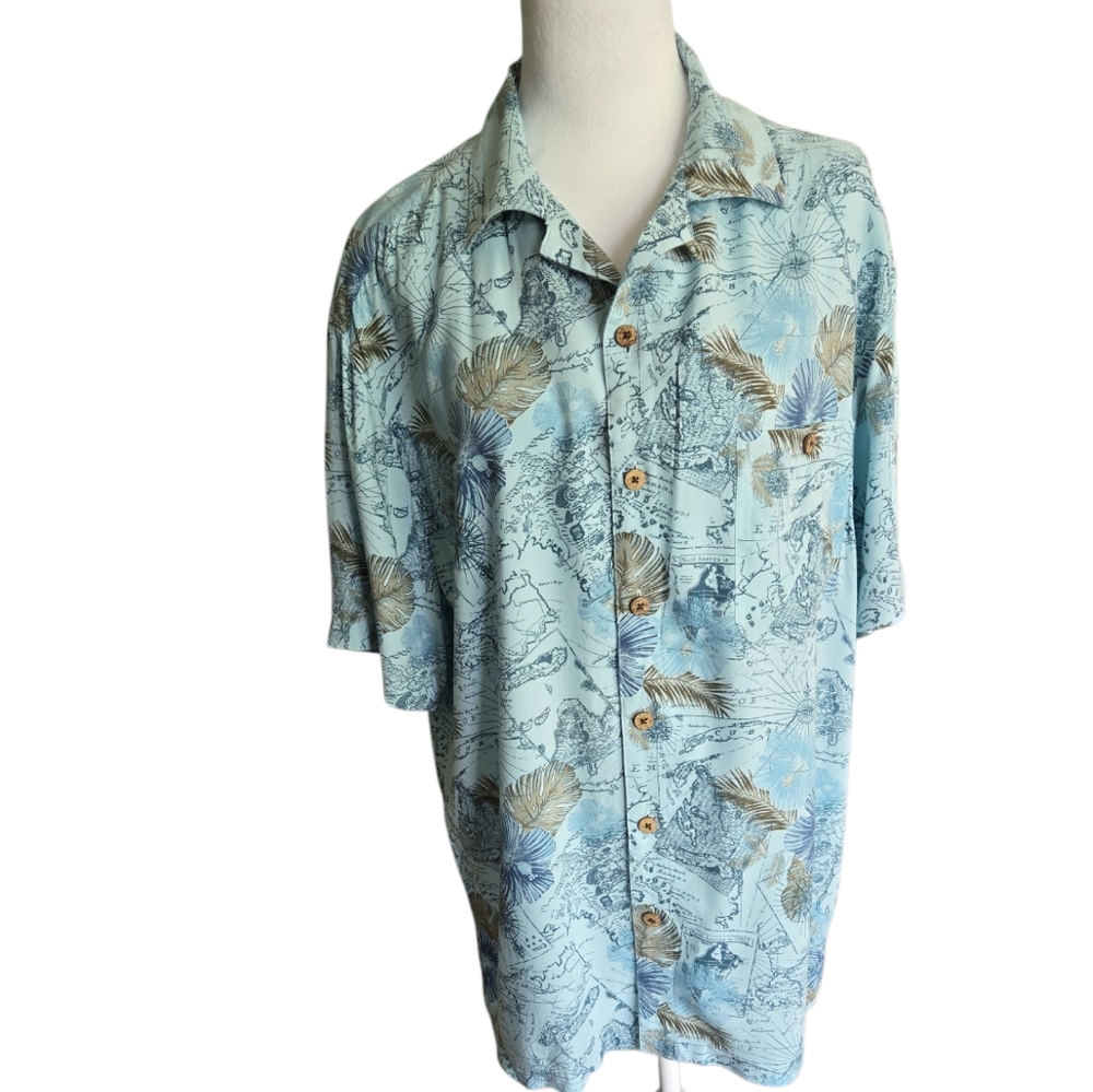 Men's Island Shores Blue Tropucal Map Shirt.